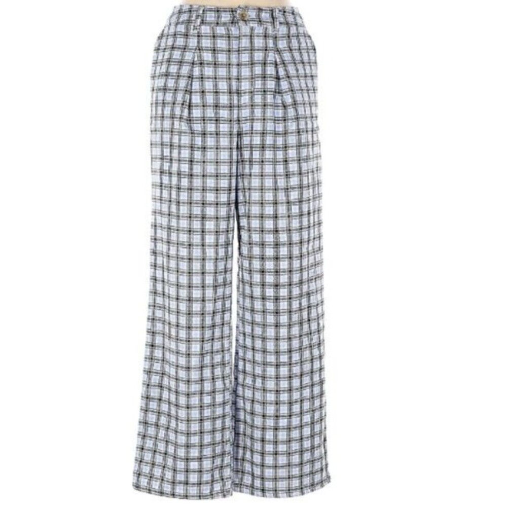 Hollister Wide Leg Y2K Ultra High Plaid Pants XS Light Blue Flannel Cabincore